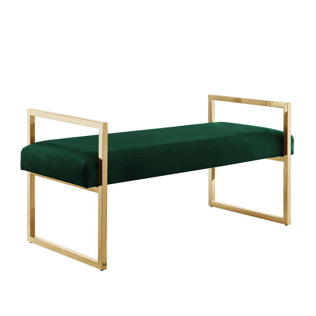 48" Hunter Green and Gold Upholstered Velvet Bench