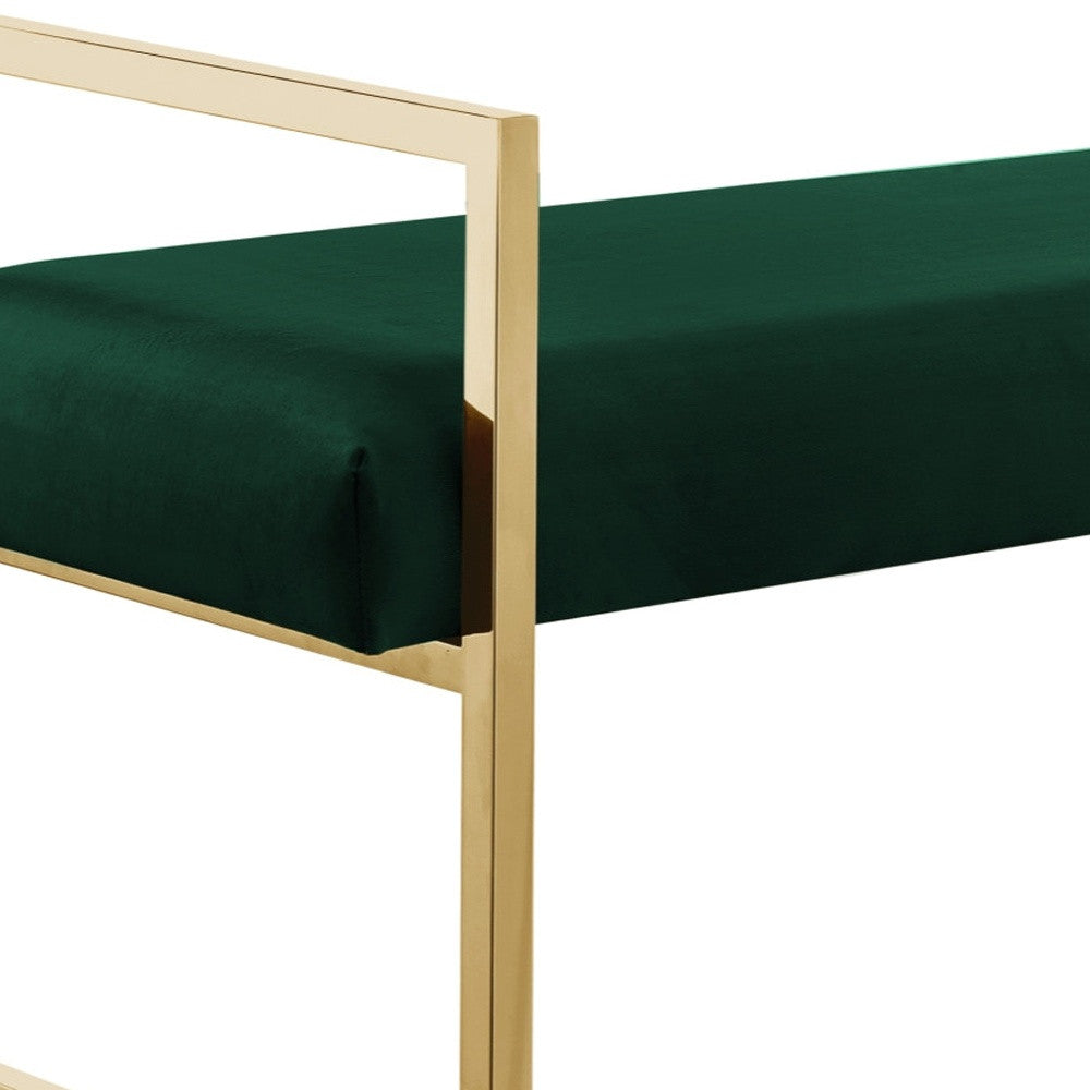 48" Hunter Green and Gold Upholstered Velvet Bench