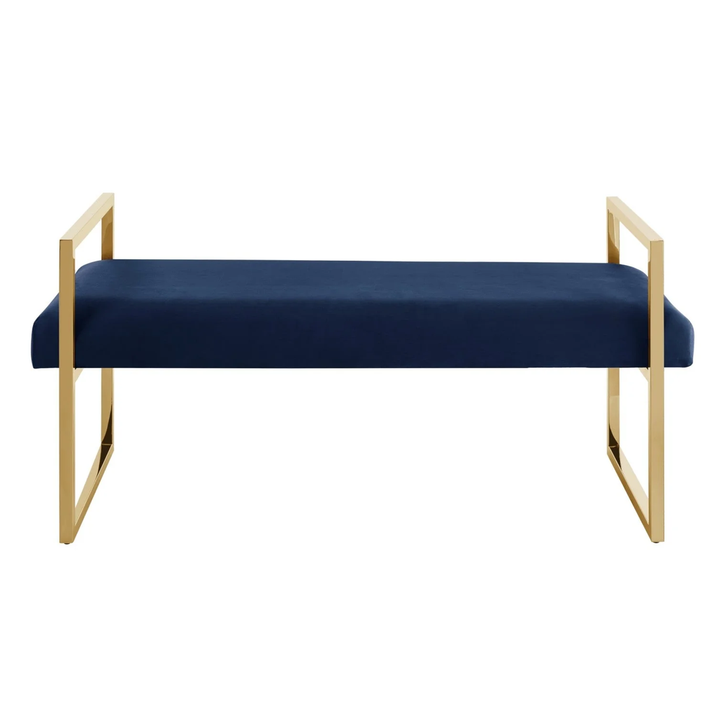 48" Hunter Green and Gold Upholstered Velvet Bench