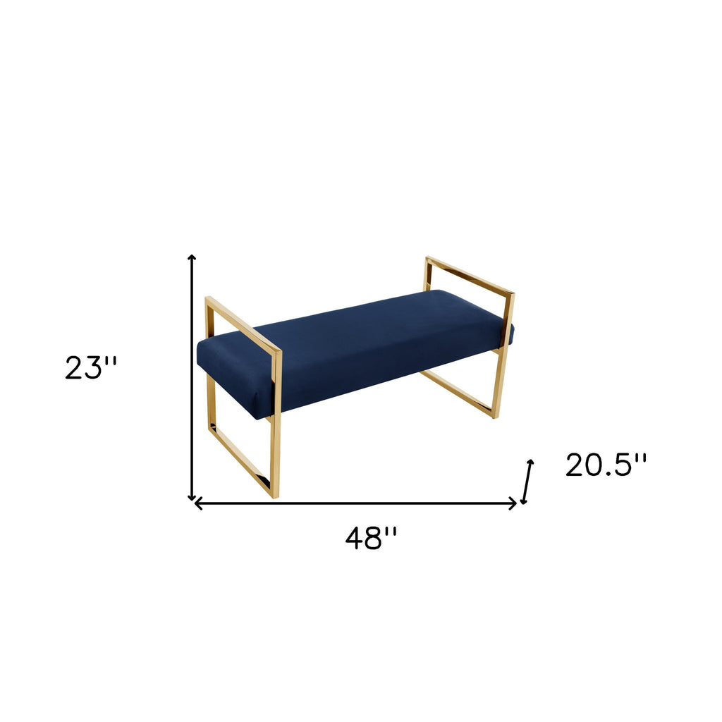 48" Hunter Green and Gold Upholstered Velvet Bench