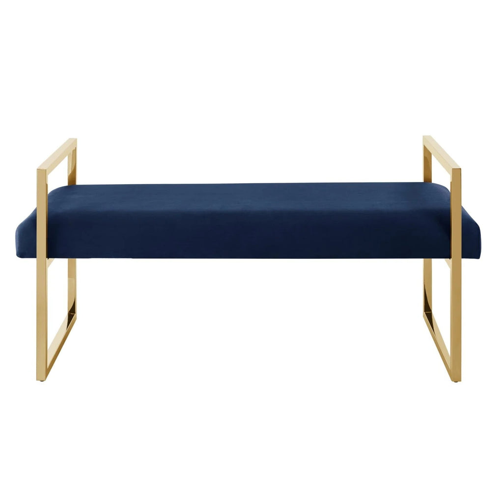 48" Hunter Green and Gold Upholstered Velvet Bench