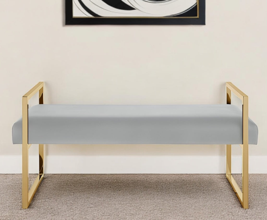 48" Hunter Green and Gold Upholstered Velvet Bench