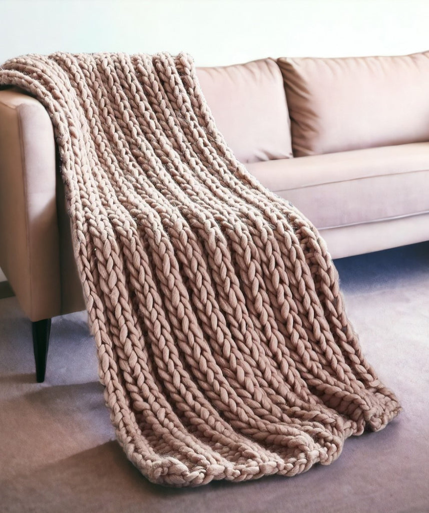 60" X 40" Light Gray Knitted Polyester Throw Blanket