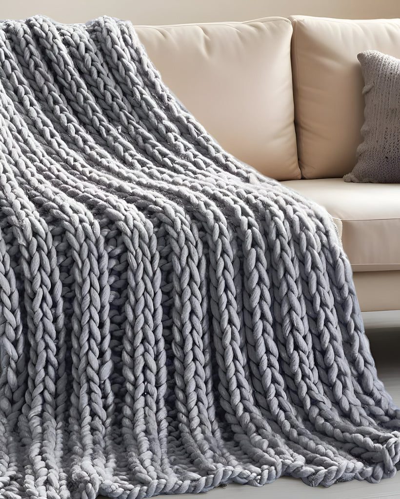 60" X 40" Light Gray Knitted Polyester Throw Blanket