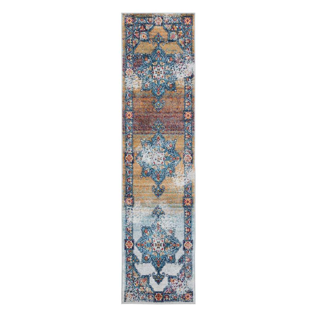 10' Blue Red and Orange Medallion Power Loom Runner Rug