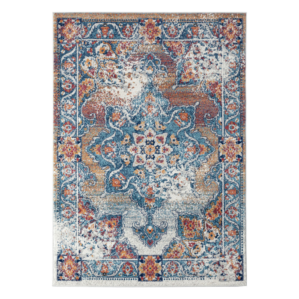 10' Blue Red and Orange Medallion Power Loom Runner Rug