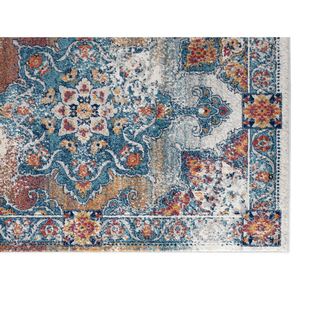 10' Blue Red and Orange Medallion Power Loom Runner Rug