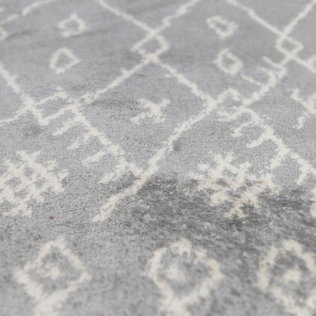 10' Gray and Ivory Geometric Shag Runner Rug