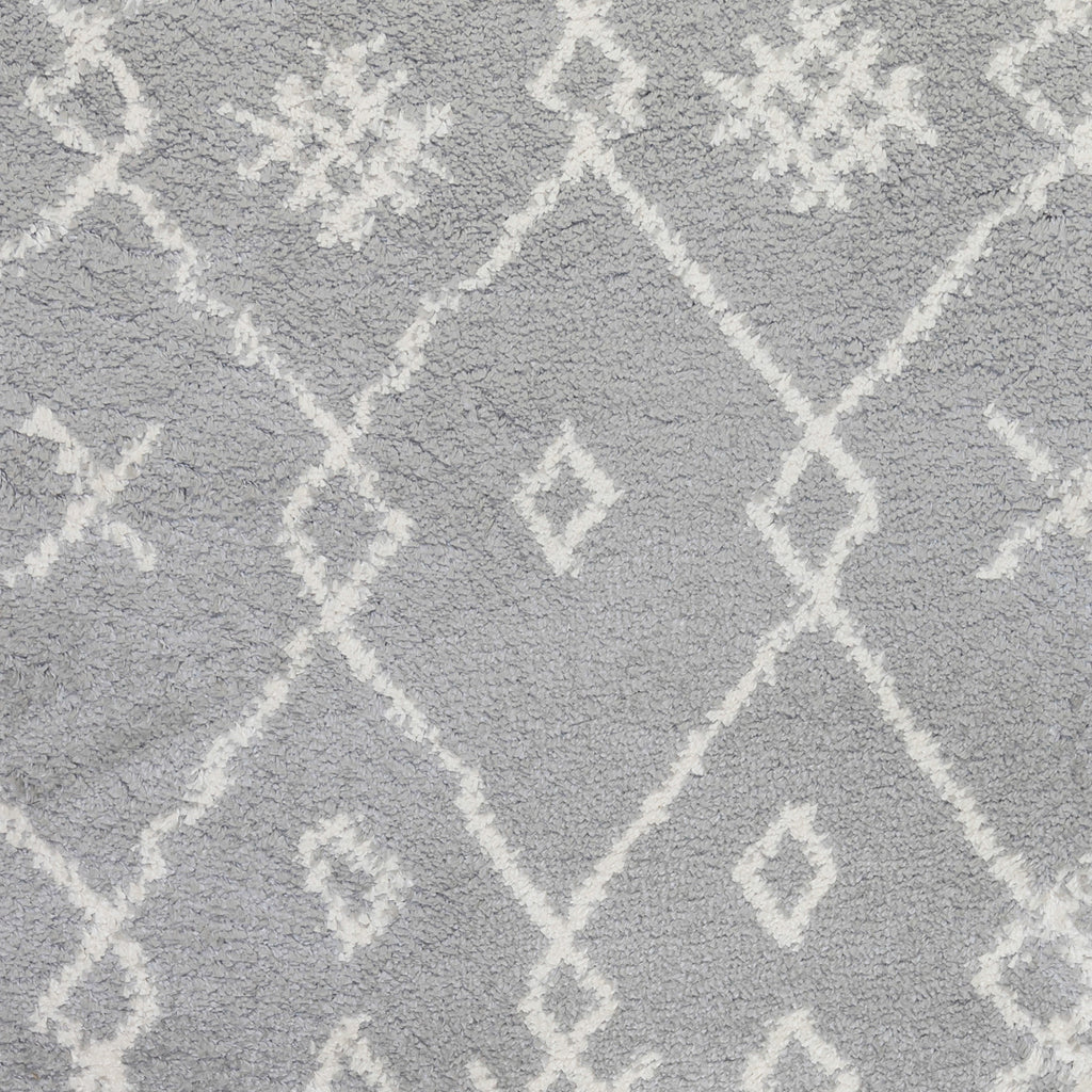 10' Gray and Ivory Geometric Shag Runner Rug