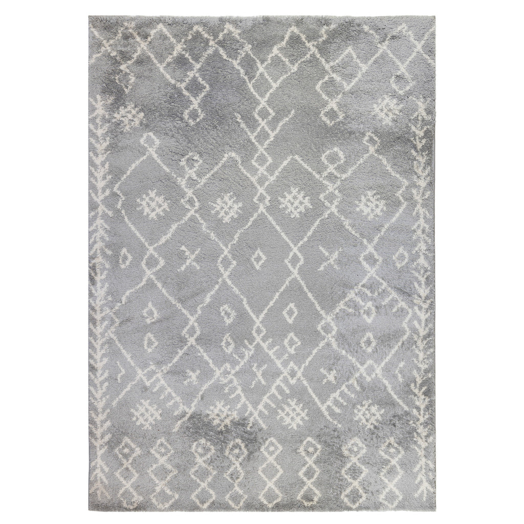 10' Gray and Ivory Geometric Shag Runner Rug