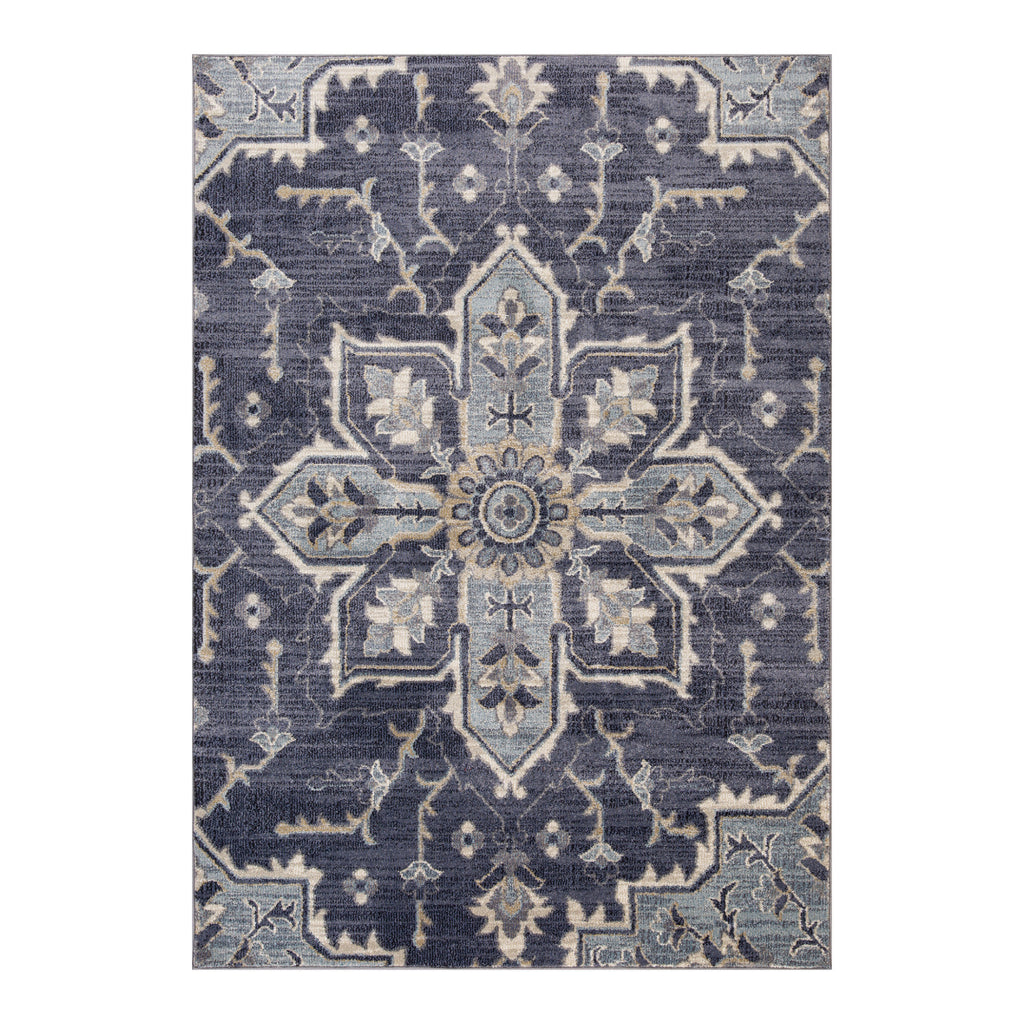 10' Ivory Gray and Black Floral Medallion Power Loom Runner Rug