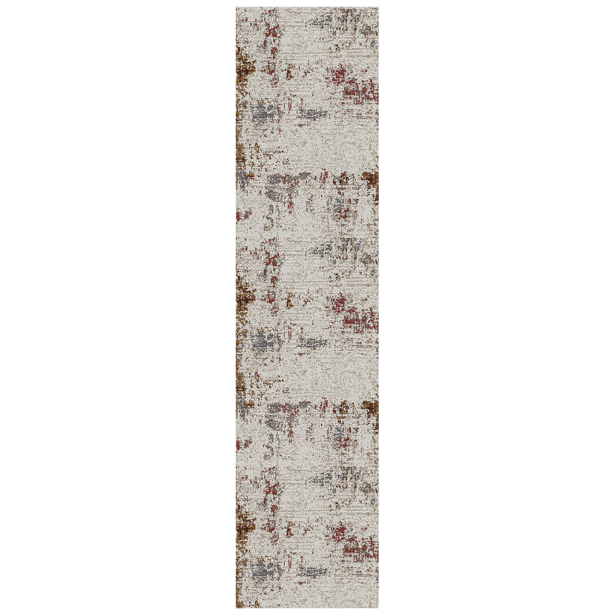 10' Ivory Red and Gold Abstract Power Loom Runner Rug