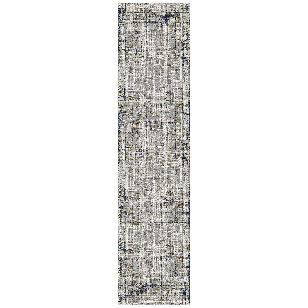 10' Ivory Blue and Gray Abstract Power Loom Runner Rug