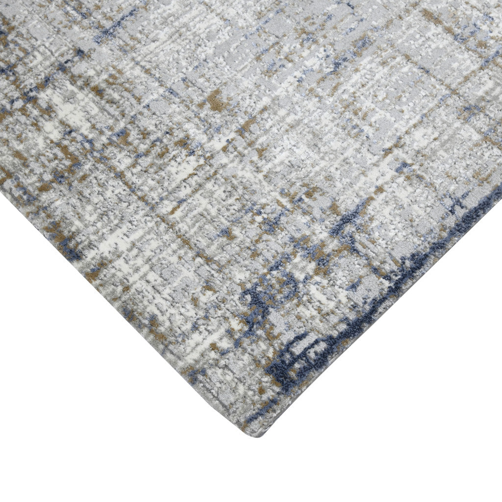 10' Ivory Blue and Gray Abstract Power Loom Runner Rug