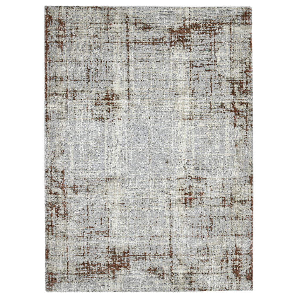 10' Ivory Blue and Gray Abstract Power Loom Runner Rug