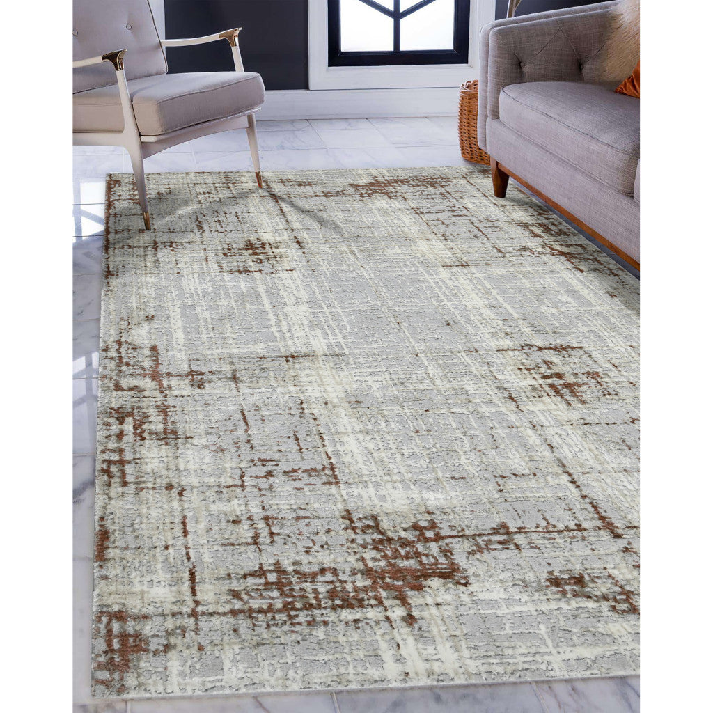 10' Ivory Blue and Gray Abstract Power Loom Runner Rug