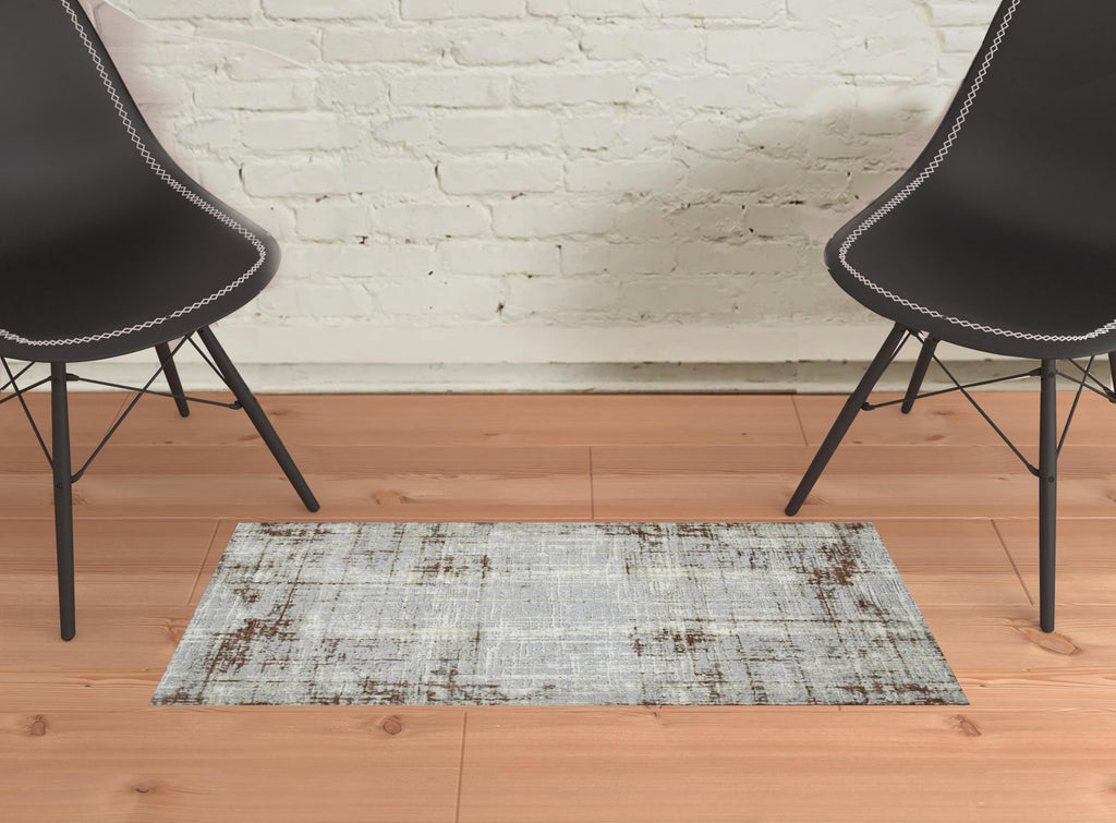 10' Ivory Blue and Gray Abstract Power Loom Runner Rug