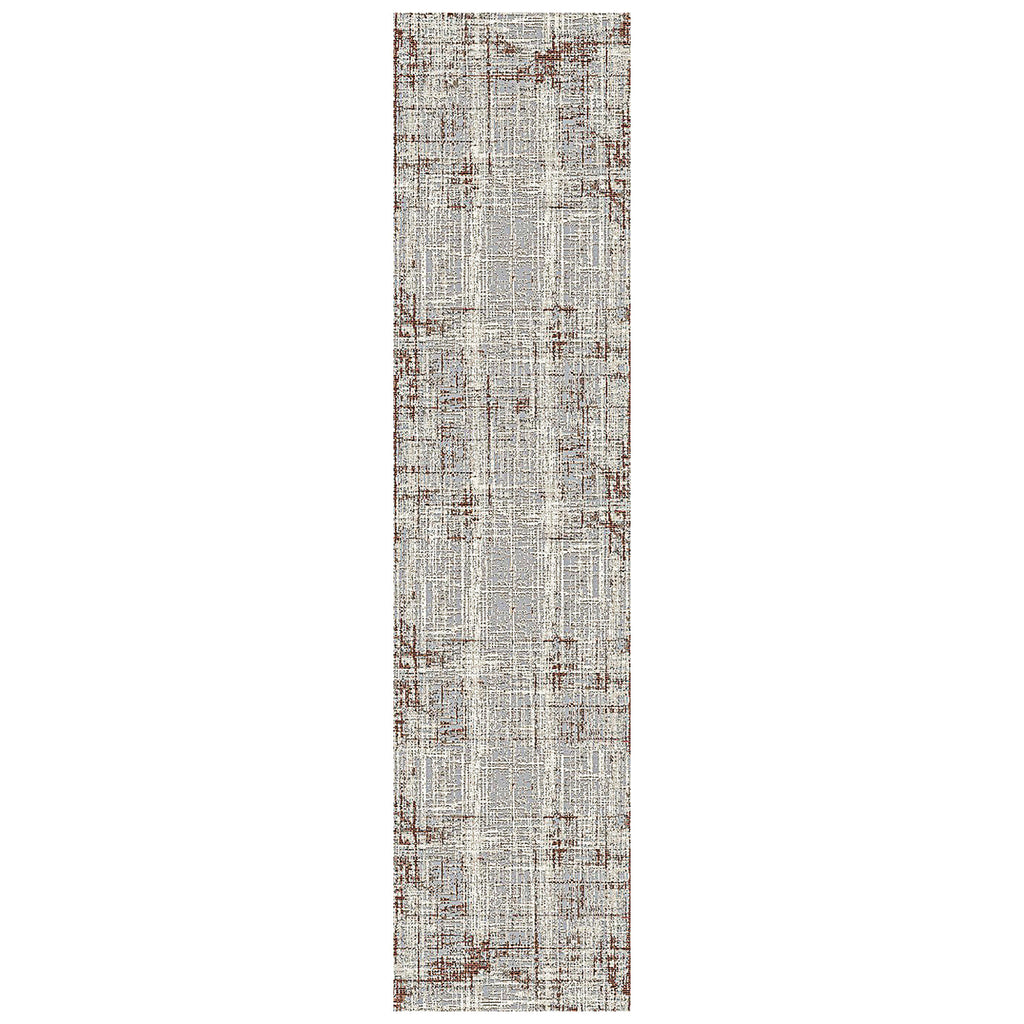 10' Ivory Blue and Gray Abstract Power Loom Runner Rug