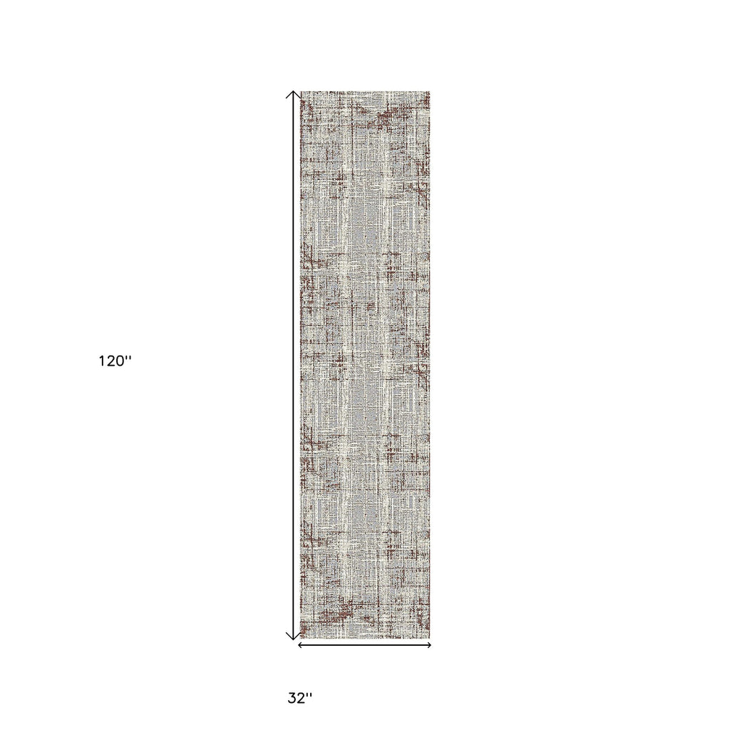 10' Ivory Blue and Gray Abstract Power Loom Runner Rug