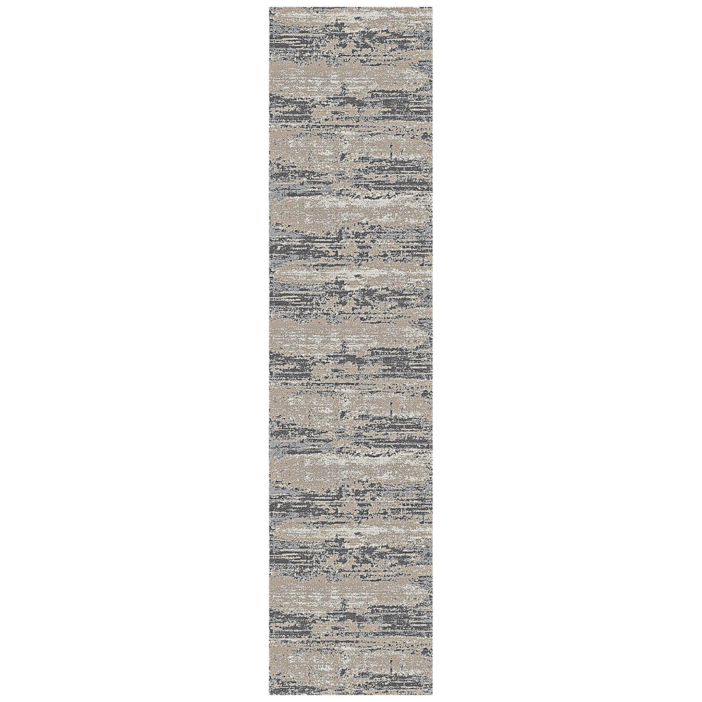 10' Ivory Beige and Gray Abstract Power Loom Runner Rug