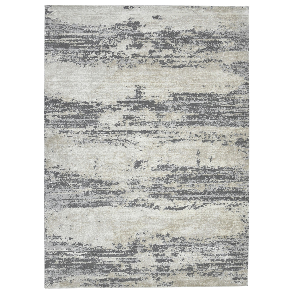 10' Ivory Beige and Gray Abstract Power Loom Runner Rug