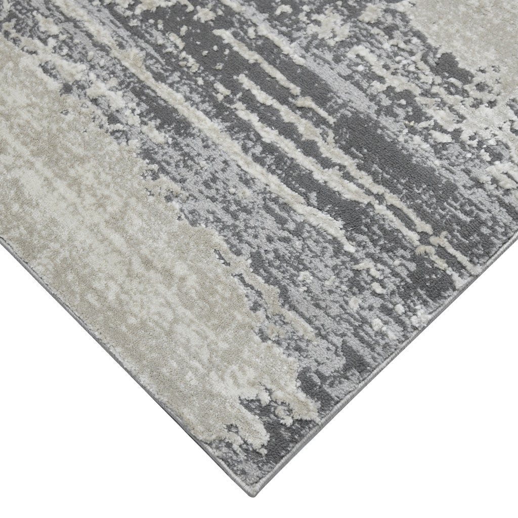 10' Ivory Beige and Gray Abstract Power Loom Runner Rug