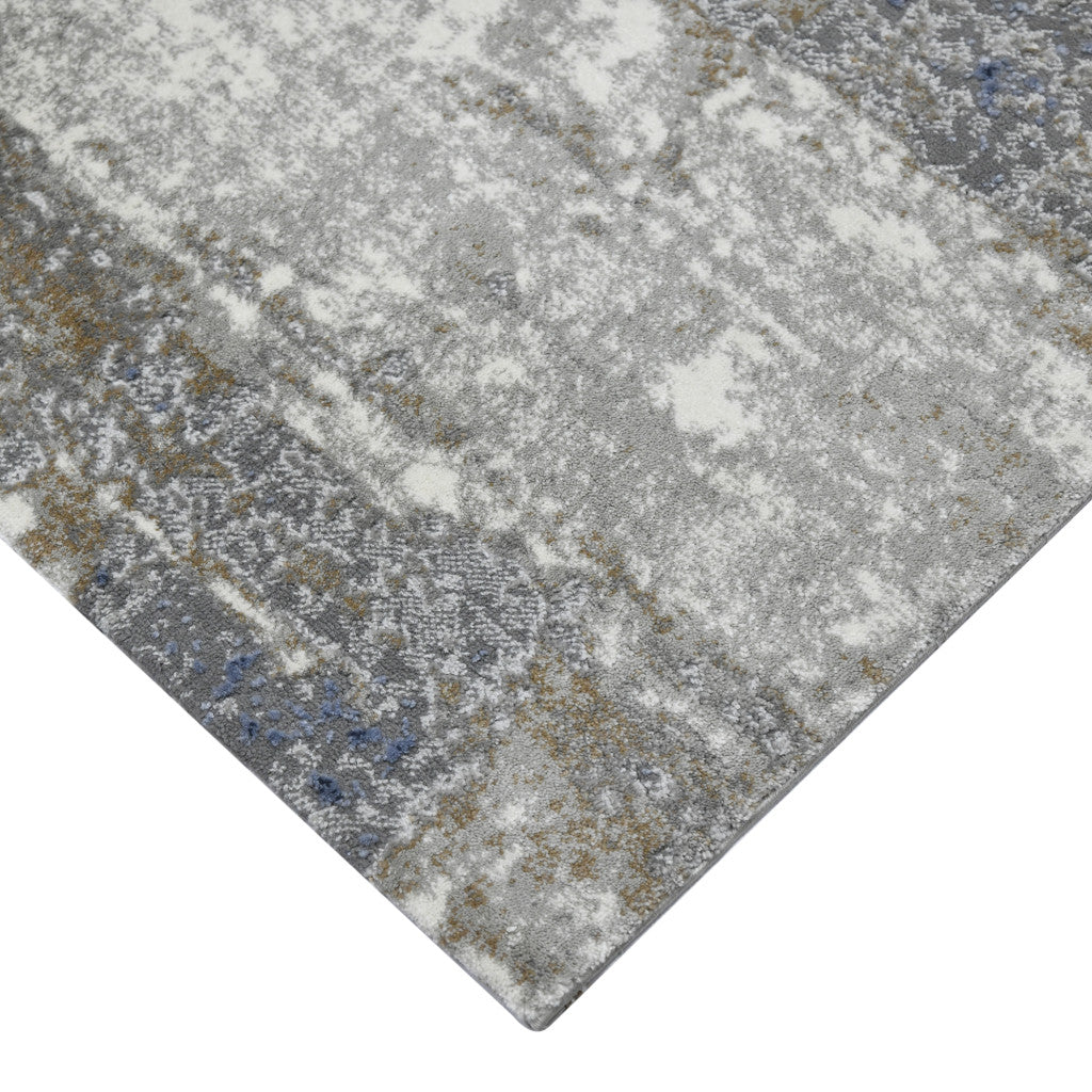 10' Ivory Navy and Gray Abstract Power Loom Runner Rug