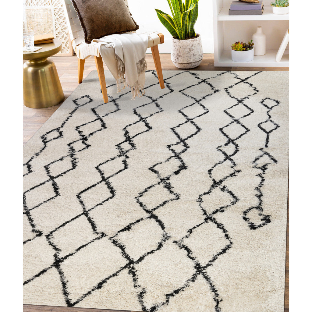 10' Black and Gray Geometric Shag Runner Rug