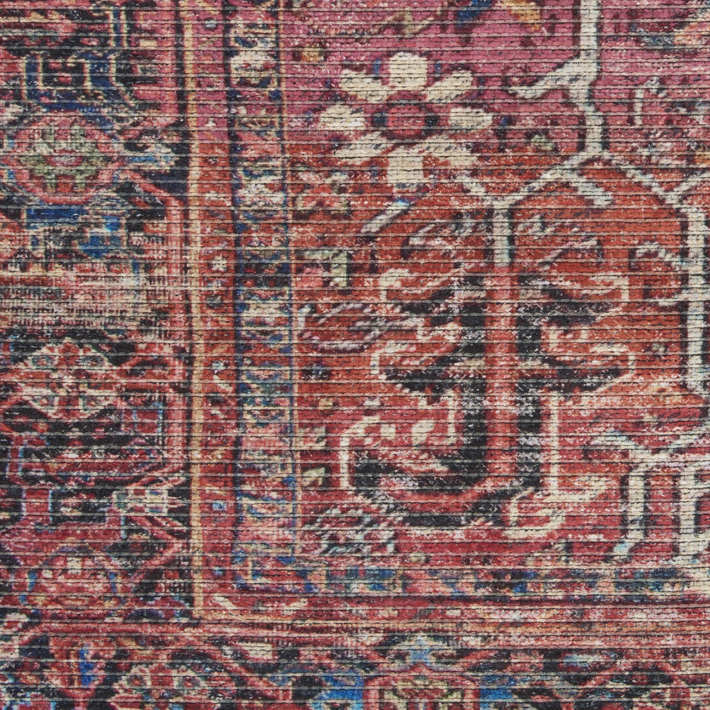 10' Blue and Red Floral Power Loom Distressed Washable Runner Rug