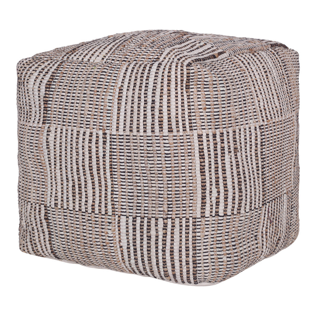 18" Brown Cotton Cube Geometric Pouf Ottoman