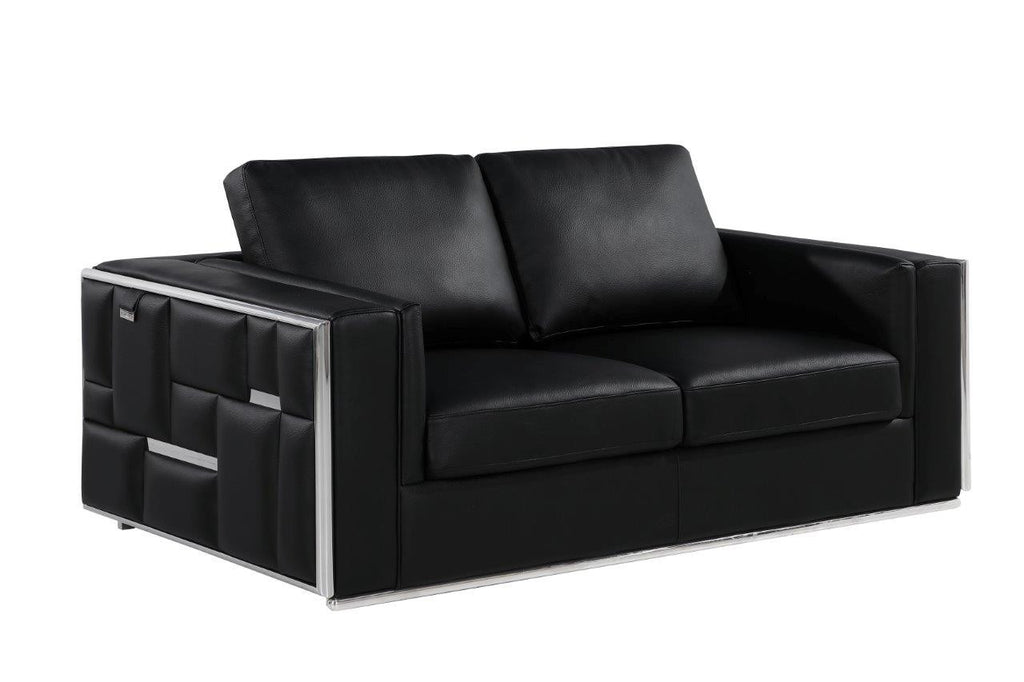 Two Piece Indoor Black Italian Leather Four Person Seating Set