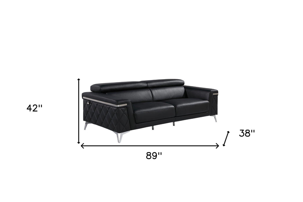 Three Piece Black Italian Leather Five Person Seating Set