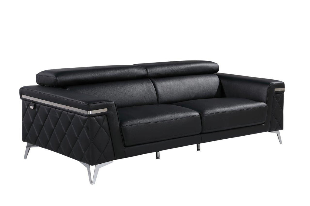 Three Piece Black Italian Leather Five Person Seating Set