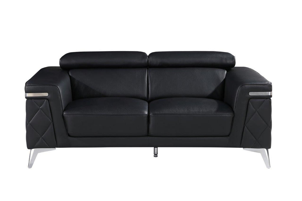 Three Piece Black Italian Leather Five Person Seating Set