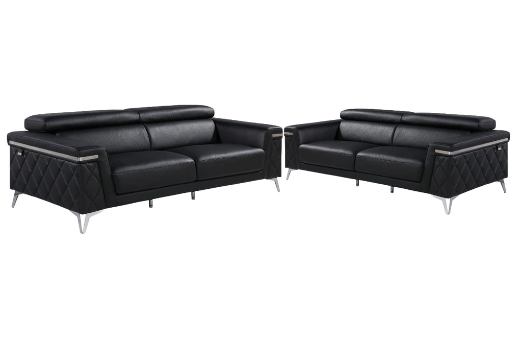 Two Piece Black Italian Leather Four Person Seating Set