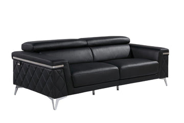 Two Piece Black Italian Leather Four Person Seating Set