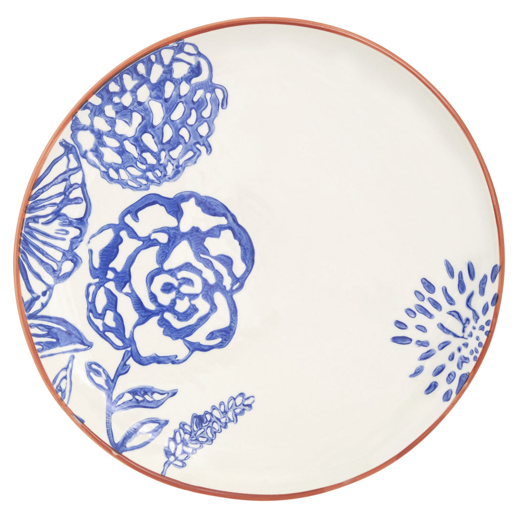 LuxxHomes  Blue and White Sixteen Piece Round Floral Ceramic Service For Four Dinnerware Set