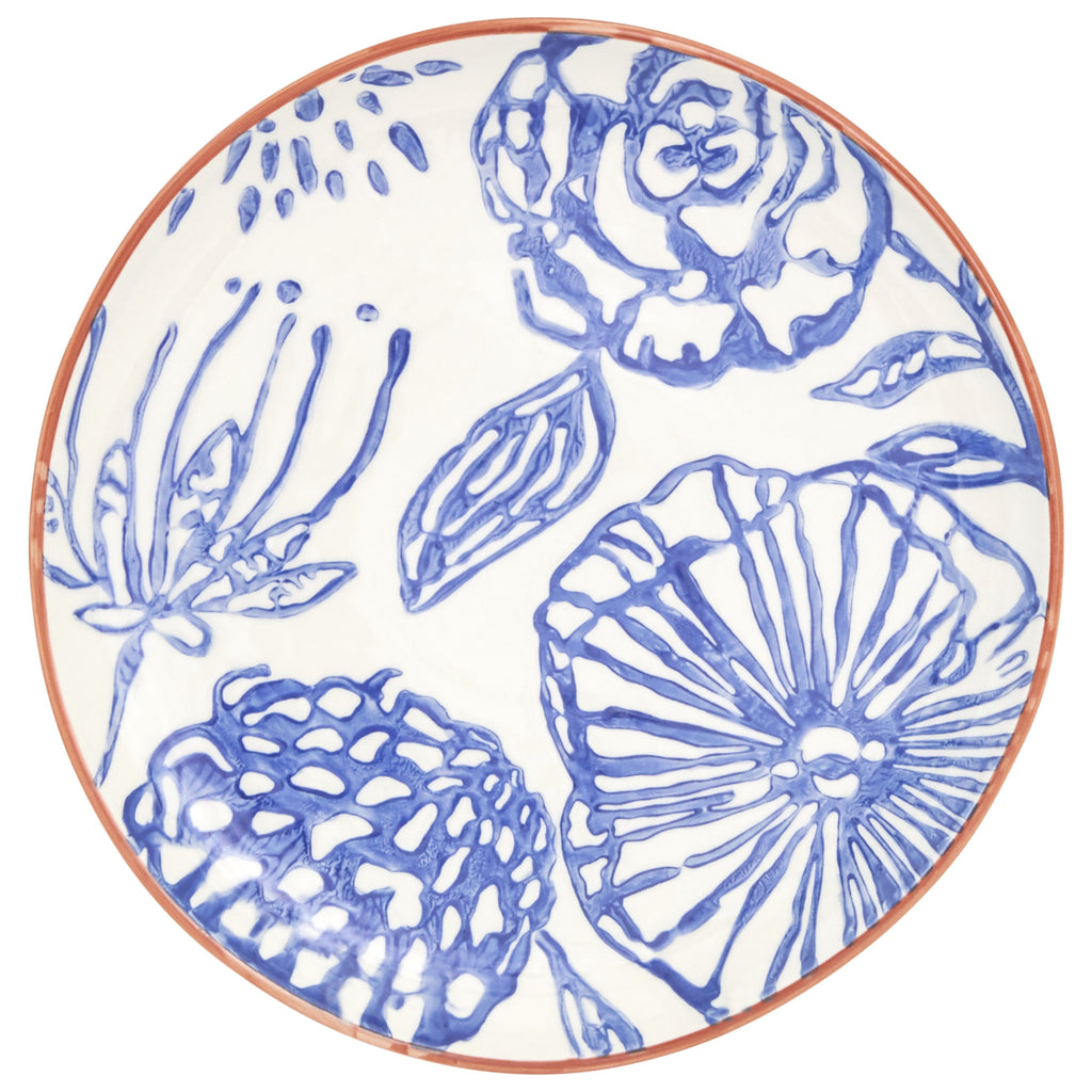 LuxxHomes  Blue and White Sixteen Piece Round Floral Ceramic Service For Four Dinnerware Set