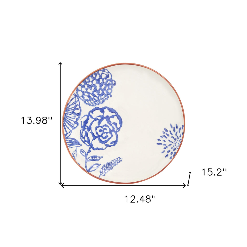 LuxxHomes  Blue and White Sixteen Piece Round Floral Ceramic Service For Four Dinnerware Set