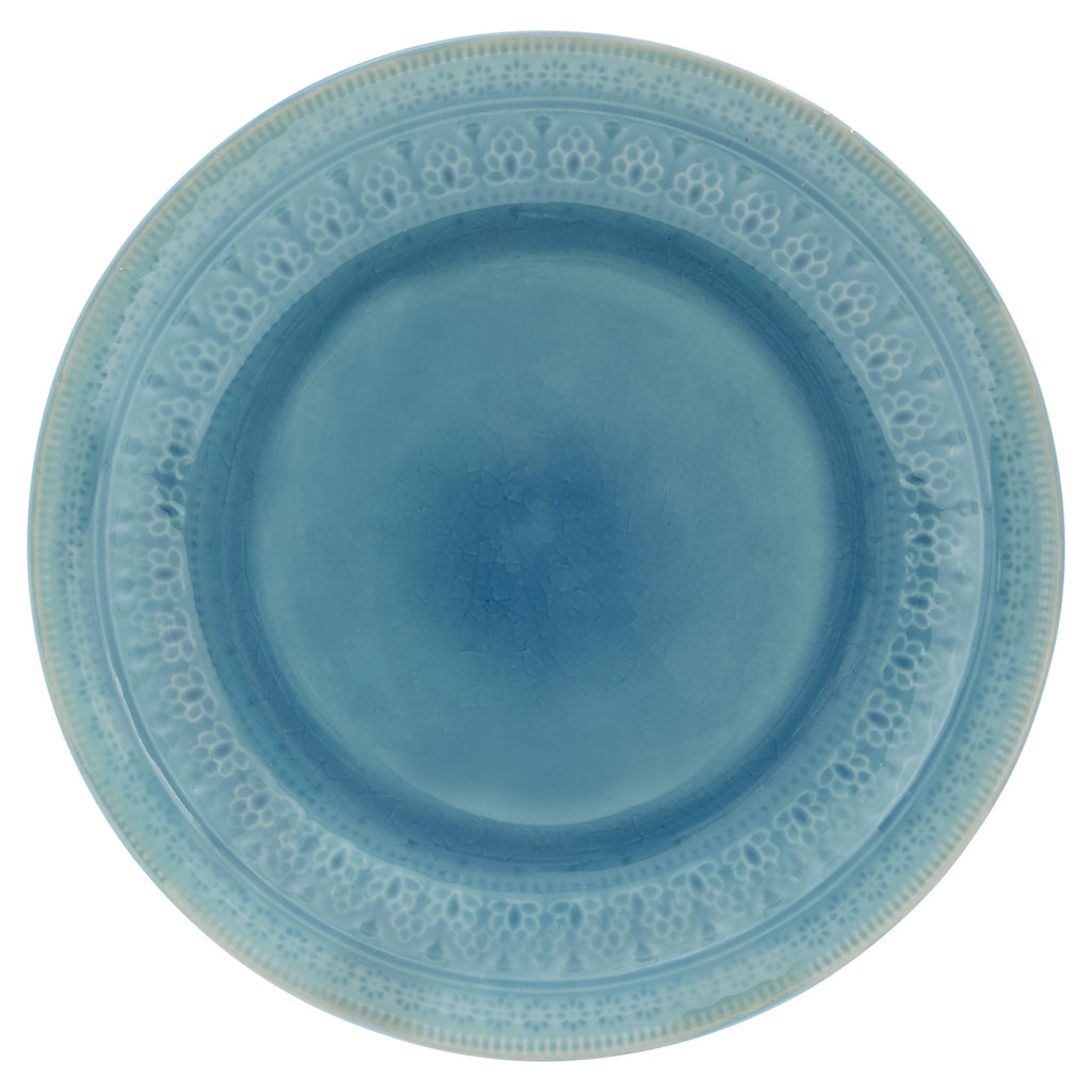 LuxxHomes  Aqua Sixteen Piece Floral Medallion Ceramic Service For Four Dinnerware Set