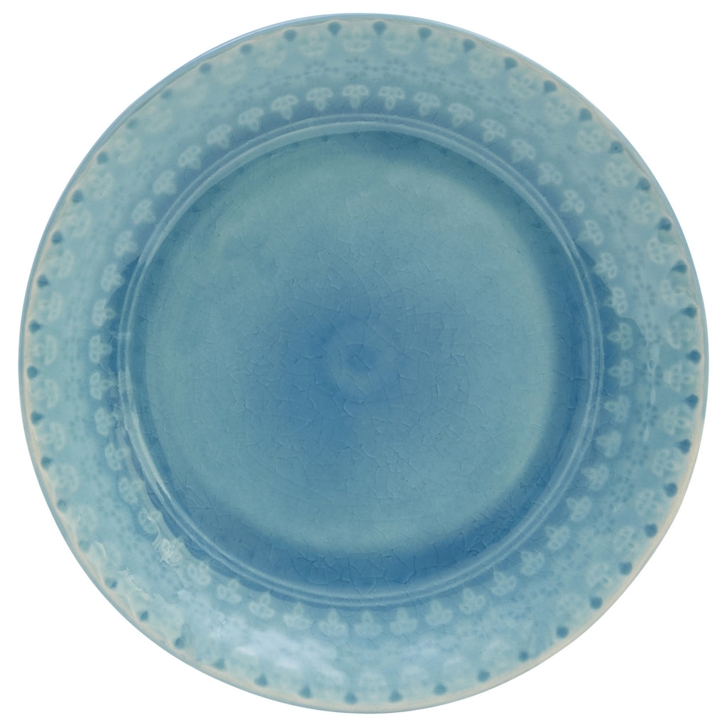 LuxxHomes  Aqua Sixteen Piece Floral Medallion Ceramic Service For Four Dinnerware Set