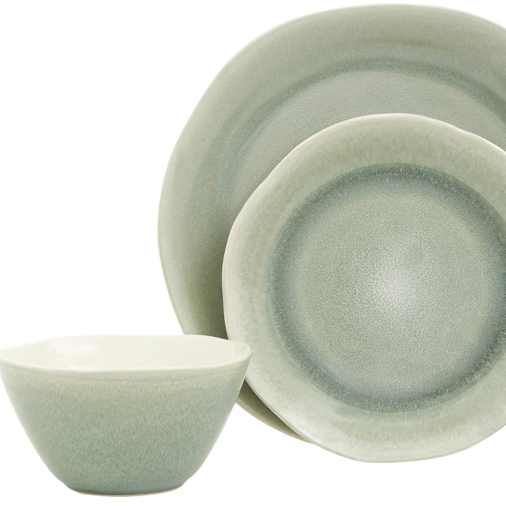 LuxxHomes  Sage Sixteen Piece Ceramic Service For Four Dinnerware Set