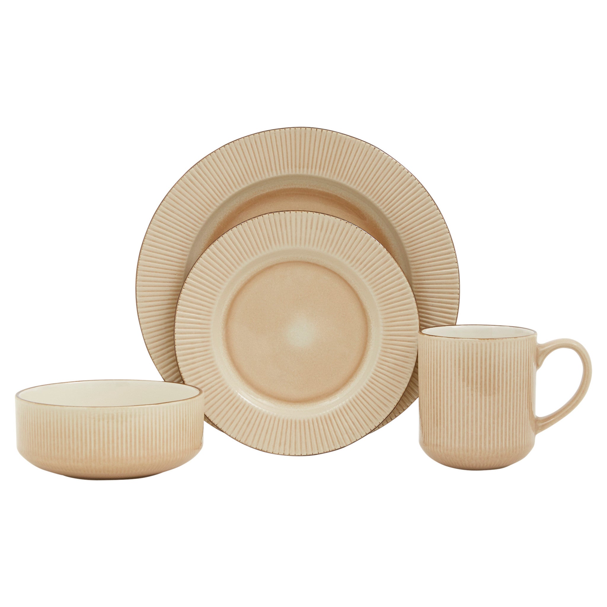 LuxxHomes  Sand Sixteen Piece Round Striped Ceramic Service For Four Dinnerware Set