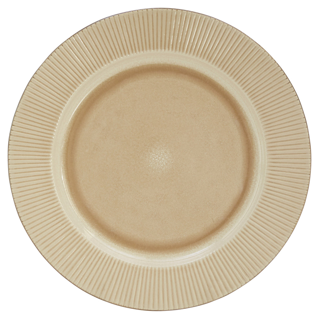 LuxxHomes  Sand Sixteen Piece Round Striped Ceramic Service For Four Dinnerware Set