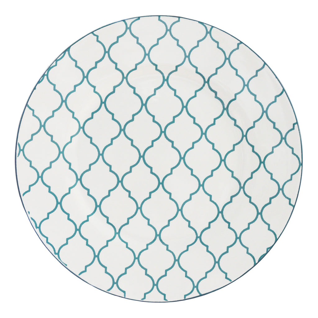 LuxxHomes  Turquoise Sixteen Piece Round Trellis Ceramic Service For Four Dinnerware Set