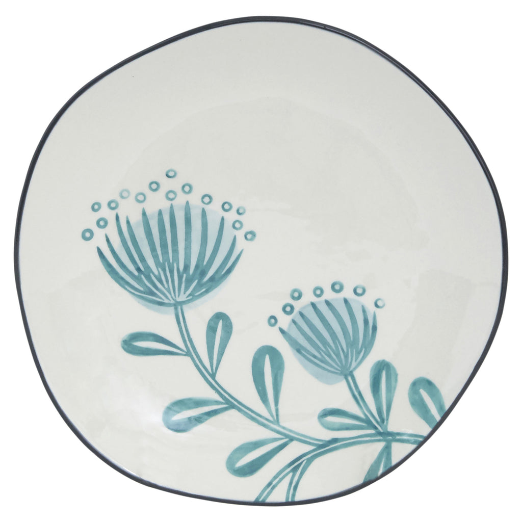 LuxxHomes  Blue and White Sixteen Piece Round Floral Ceramic Service For Four Dinnerware Set