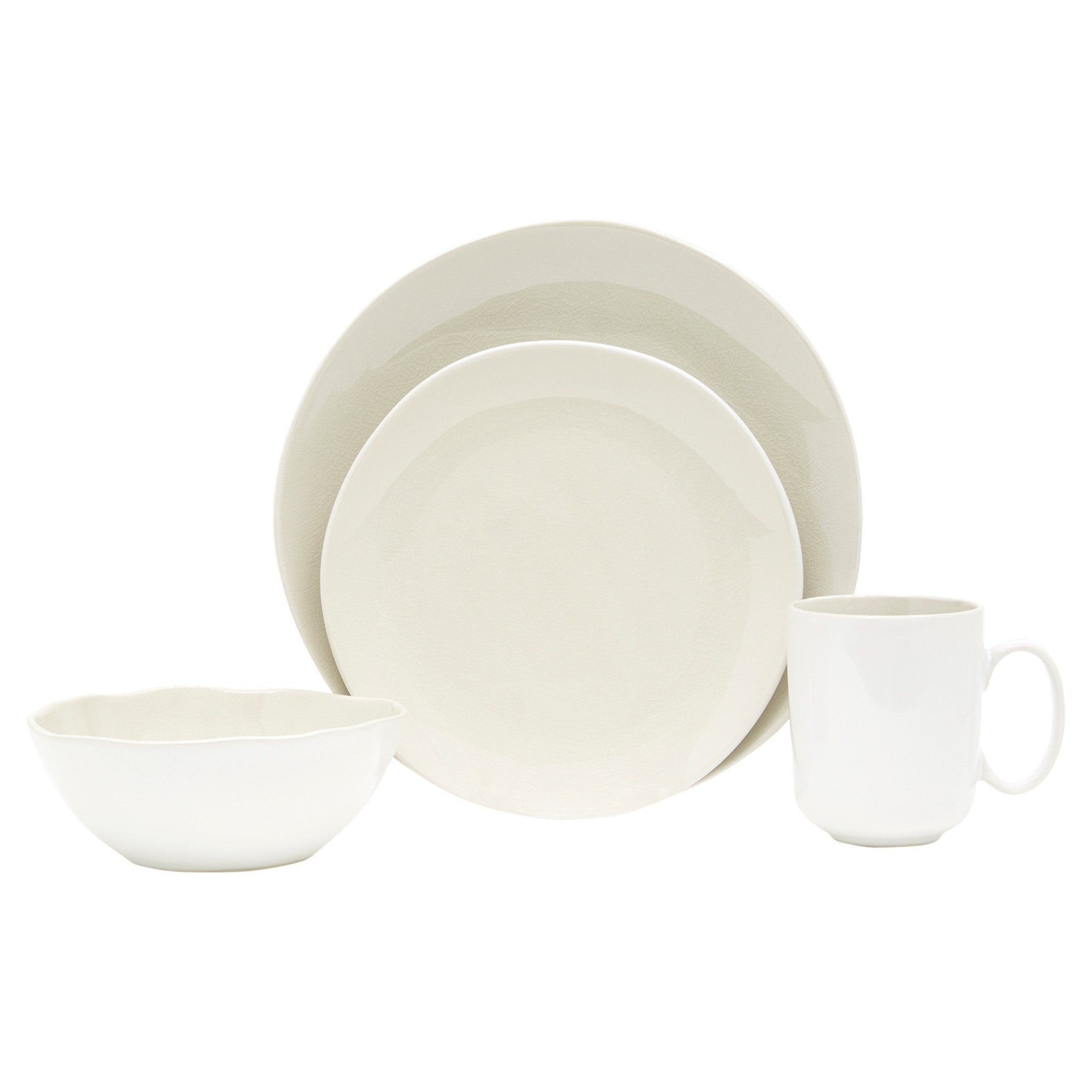 LuxxHomes  White and Natural Sixteen Piece Round Ceramic Service For Four Dinnerware Set