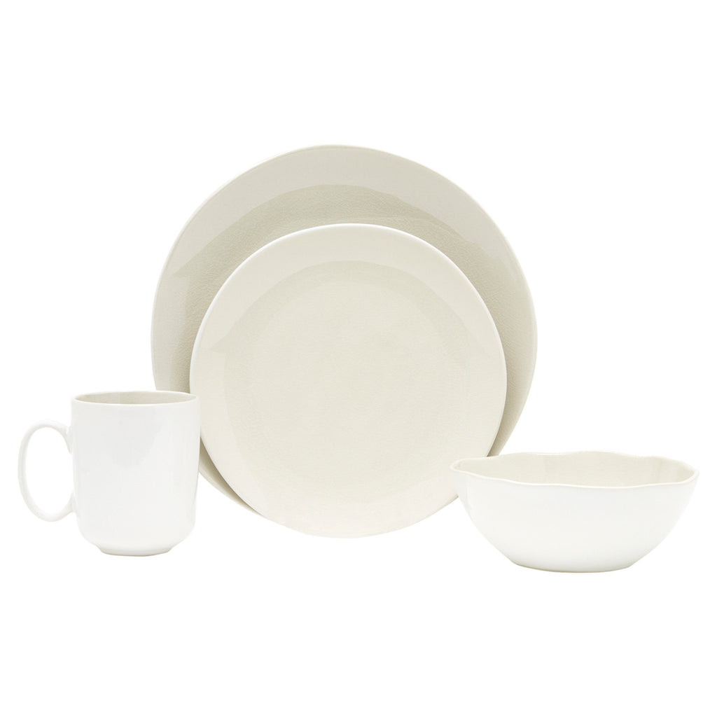 LuxxHomes  White and Natural Sixteen Piece Round Ceramic Service For Four Dinnerware Set