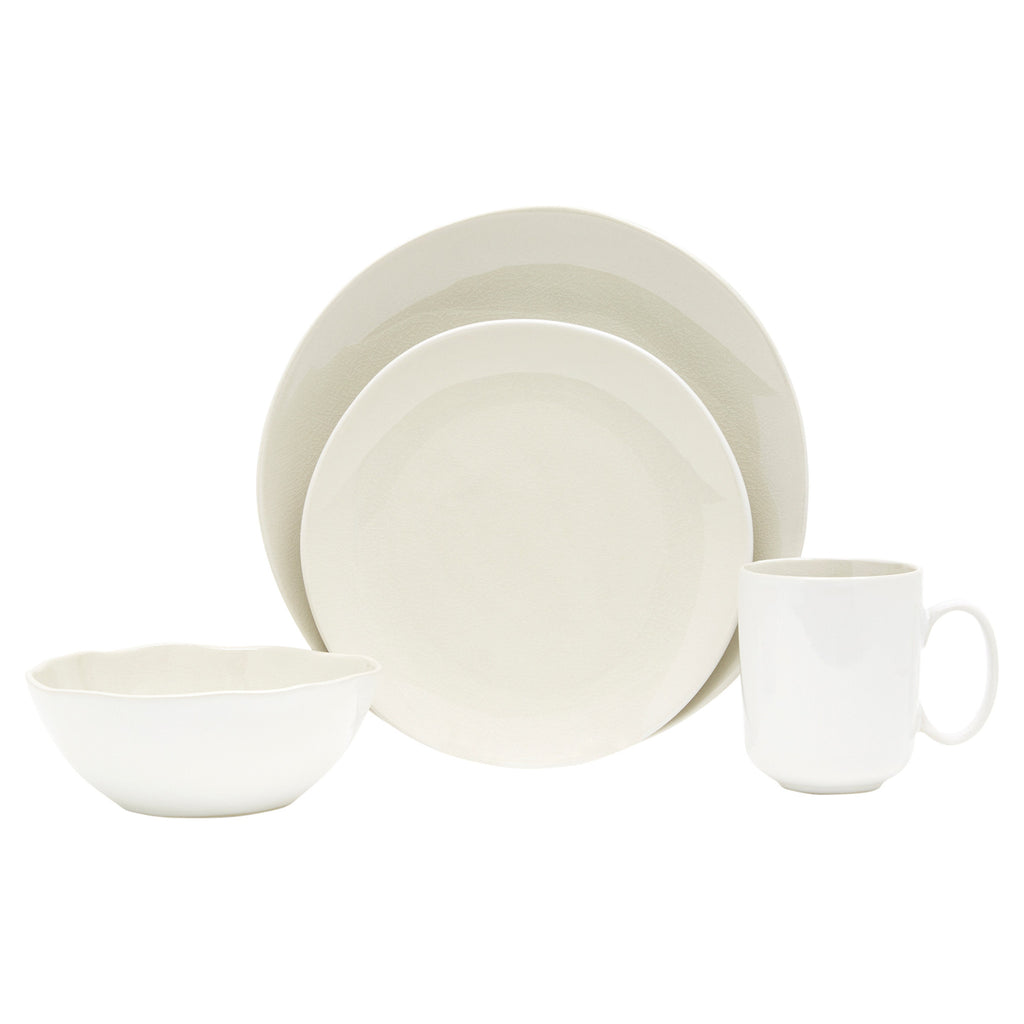 LuxxHomes  White and Natural Sixteen Piece Round Ceramic Service For Four Dinnerware Set