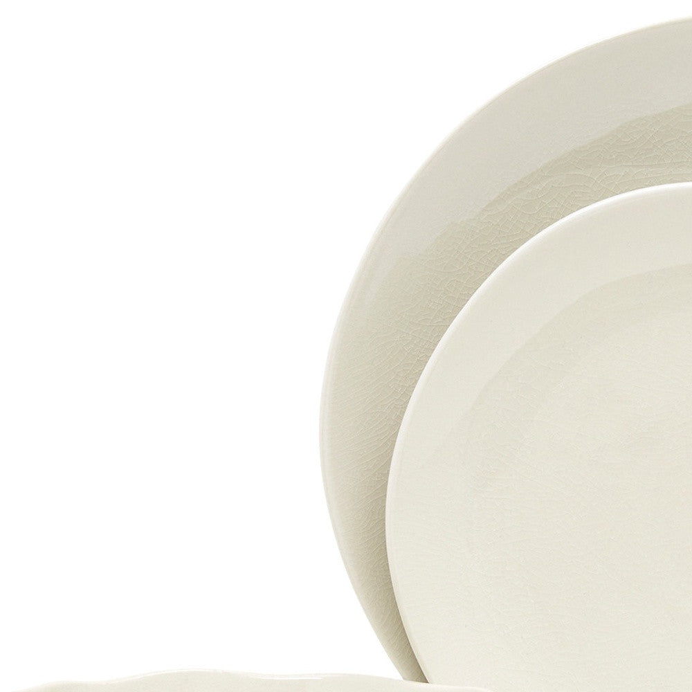 LuxxHomes  White and Natural Sixteen Piece Round Ceramic Service For Four Dinnerware Set